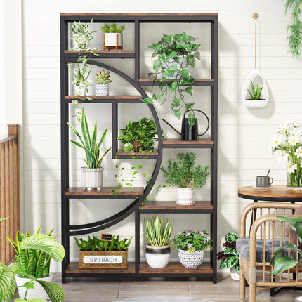 Freestanding Bookshelf, 68.9-Inch Etagere Bookcase with 9 Open Shelves, Rustic Brown Black, Tribesigns, 3