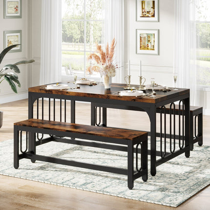 Dining table set for 4, Kitchen Table, with 2 Benches for 4-6 people. 