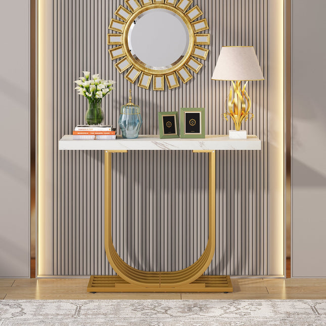 Tribesigns Console Table, 39-Inch Faux Marble Entryway Sofa Table with U-Shaped Base Tribesigns