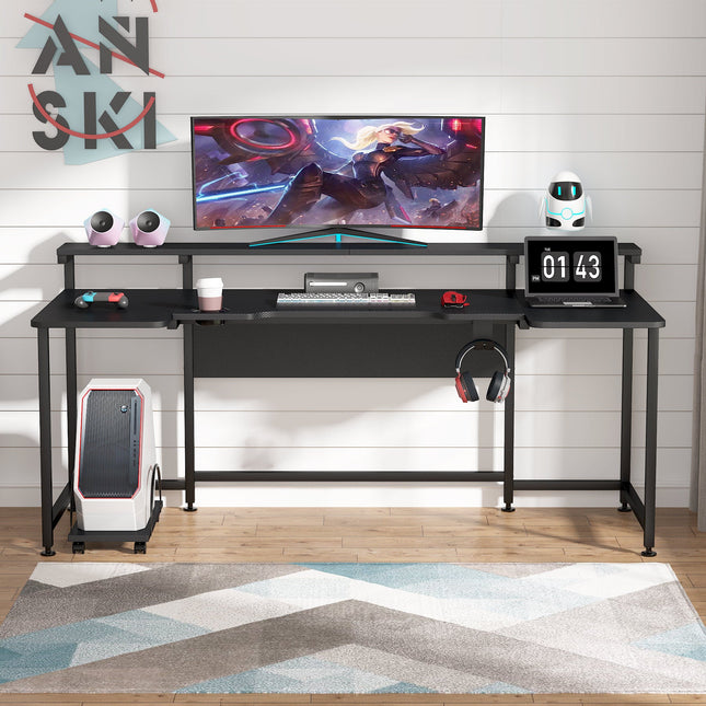 Tribesigns - Gaming Desk 74.8-Inch, U-Shaped Computer Desk with Hutch & CPU Stand
