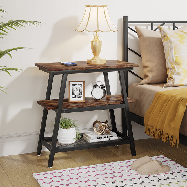 End Table, 3-Tier Vintage Bed Side Table Night Stand