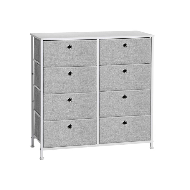 SONGMICS - 4-Tier Storage Dresser with 8 Easy Pull Fabric Drawers and Wooden Tabletop for Closets, Nursery, Dorm Room, Light Gray and White