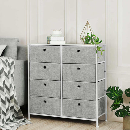 SONGMICS - 4-Tier Storage Dresser with 8 Easy Pull Fabric Drawers and Wooden Tabletop for Closets, Nursery, Dorm Room, Light Gray and White