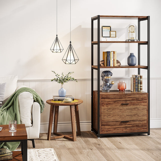 Tribesigns Bookcase with 2 Drawers, Vintage Industrial Etagere Standard Bookshelf Tribesigns