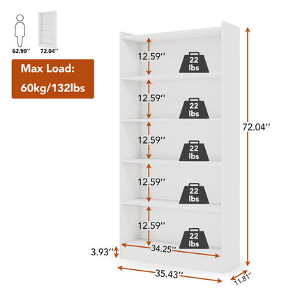 Tribesigns Bookcase 72 Tall Bookshelf with 6-Tier Open Storage Shelves White