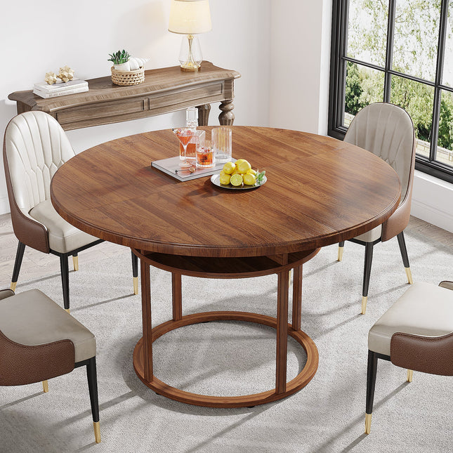  47-Inch Round Dining Table with 4 Divided Storage Compartments for 4 to 6 People, Tribesigns, 1