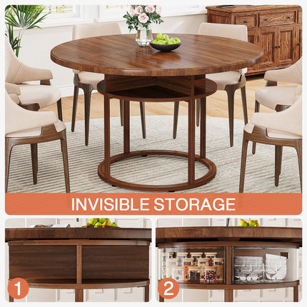  47-Inch Round Dining Table with 4 Divided Storage Compartments for 4 to 6 People, Tribesigns, 4
