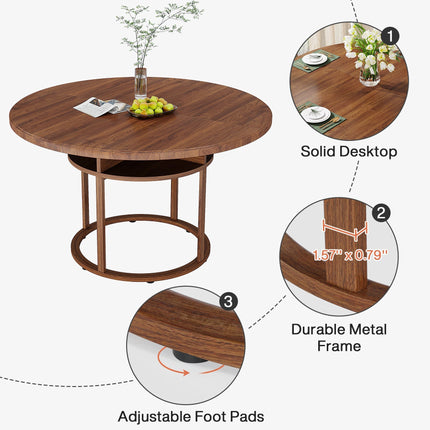  47-Inch Round Dining Table with 4 Divided Storage Compartments for 4 to 6 People, Tribesigns, 5