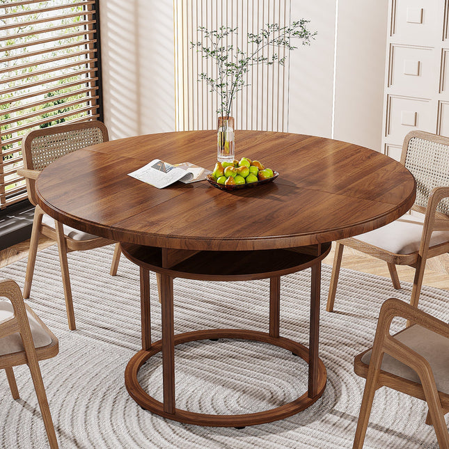 Tribesigns - 47-Inch Round Dining Table with 4 Divided Storage Compartments for 4 to 6 People