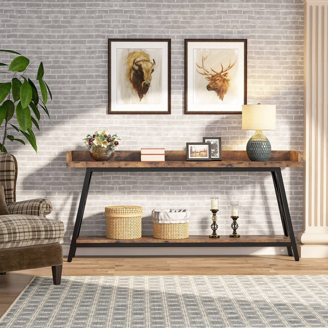 Industrial Console Table, 2-Tier Narrow Sofa Table Behind Couch, Brown, Tribesigns, 2