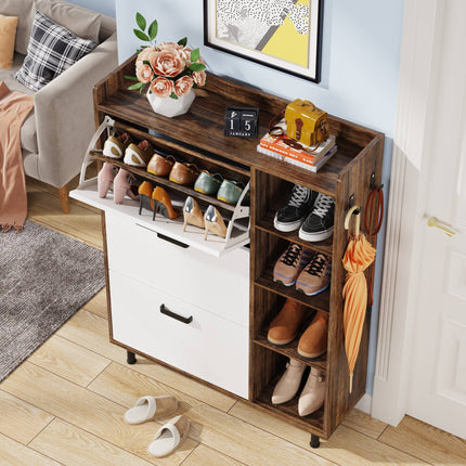 Tribesigns - Shoe Cabinet, Freestanding Shoe Rack with 3 Flip Drawers & 5 shelves