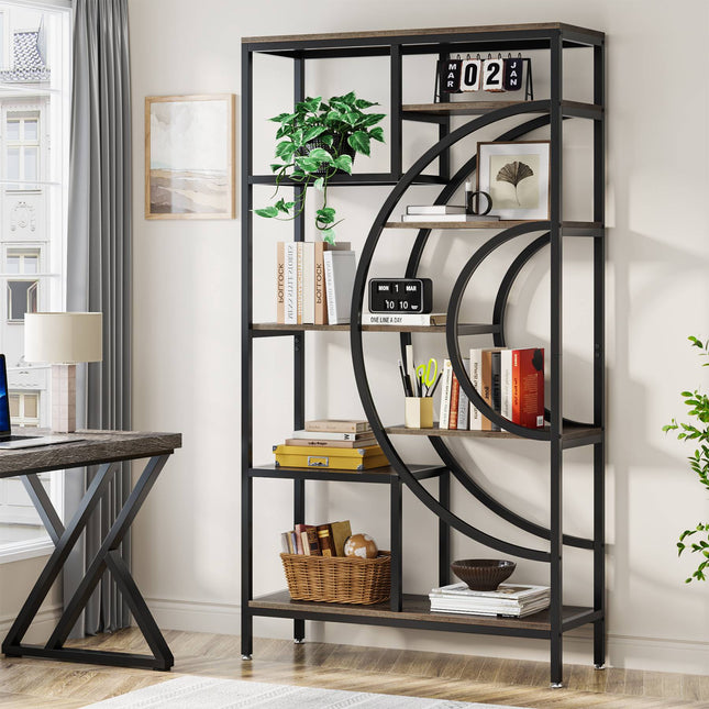 Tribesigns Bookshelf, 71-Inch Geometric Bookcase, Industrial 8-Tiers Etagere Shelving Unit Tribesigns
