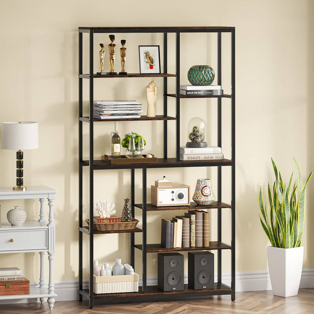 Bookshelf, 79 inches Tall Etagere, 8-Tier Staggered Bookcase