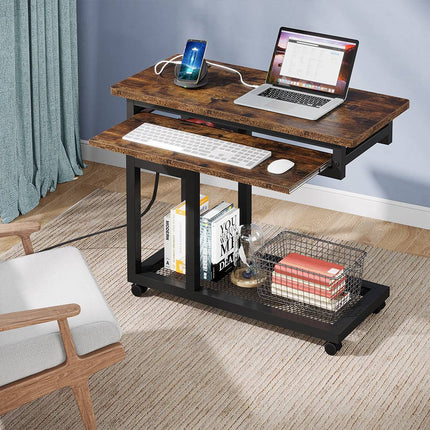 Portable Laptop Desk, C Table, Laptop Table for Sofa, Adjustable Laptop Desk, with Power Outlet, Rolling, Tribesigns, 2