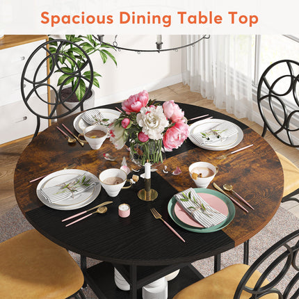 Dining Table, Round Dining Table, 47", Dining Table with Storage, Rustic Brown, Tribesigns, 4