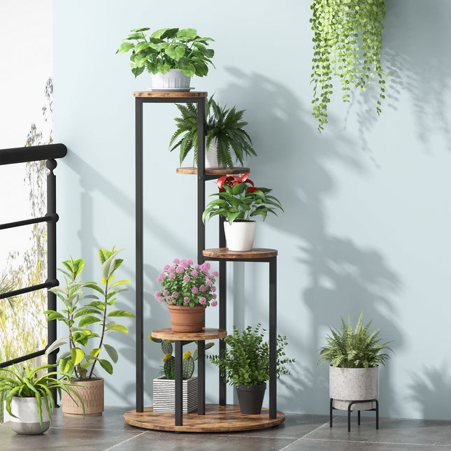 4-Tier Plant Stand, Multiple Potted Plants Holder Corner Flower Shelf, Rustic Brown Black, Tribesigns, 2