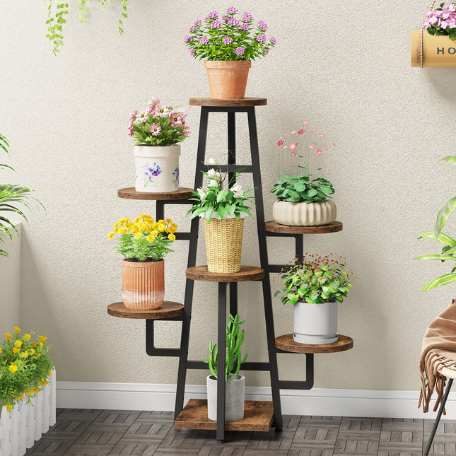 Plant Stand, 7 Tier Plant Pots Holder Rack Flower Stand Shelf, Rustic Brown