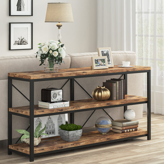 Console Table, 55-Inch, Entryway Table, Sofa Table ,TV Stand, with 3-Tier Storage Shelves, Rustic, Tribesigns, 2