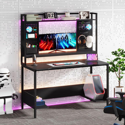 Tribesigns - Black Gaming Desk, 55" Gamer Computer Table with Hutch & Monitor Stand