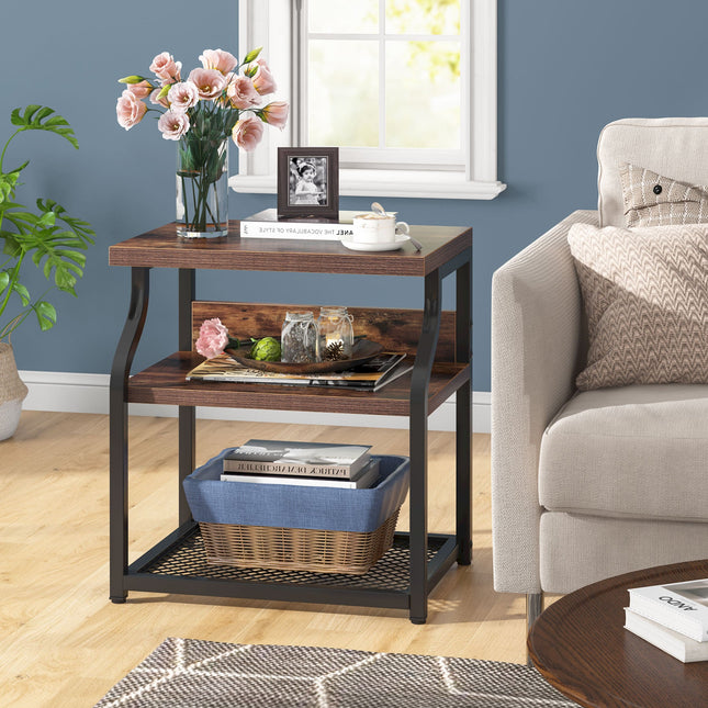 Tribesigns End Side Table, Industrial 3-Shelf Nightstand Printer Stand Tribesigns