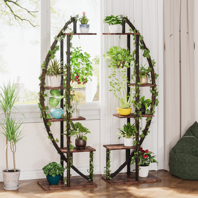 Tribesigns Plant Stand, 5-Tier Bonsai Flower Rack Display Shelf Pack of 2, Rustic Brown, 1