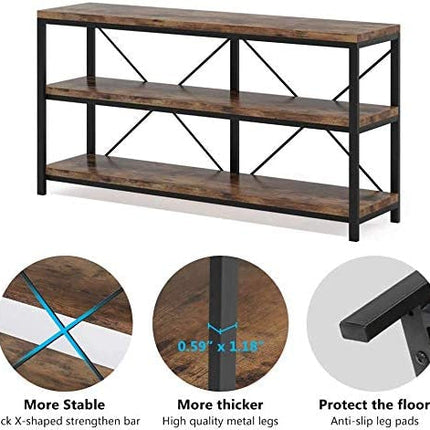 Console Table, 55-Inch, Entryway Table, Sofa Table ,TV Stand, with 3-Tier Storage Shelves, Rustic, Tribesigns, 4