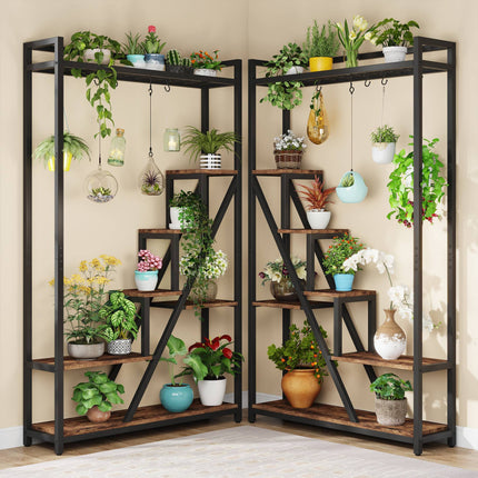 Tribesigns Plant Stand, 7-Tier 70.9-Inch Tall Flower Plant Shelf with 5 S-Hooks, 3
