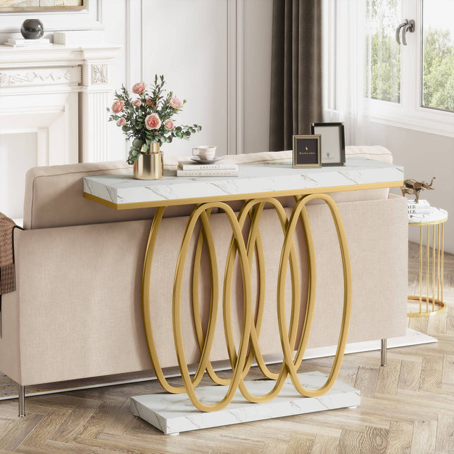 Tribesigns Console Table, 39.37-Inch Faux Marble Sofa Table Geometric Metal Legs Tribesigns