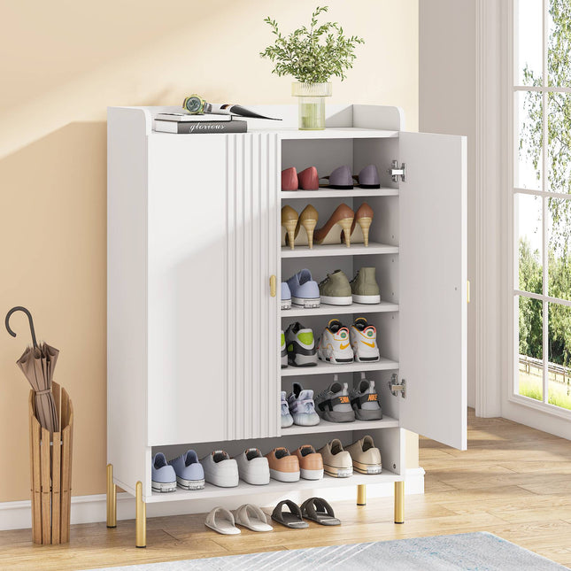 Shoe Rack,Shoe Cabinet, Hidden Shoe Storage, 6-Tier Shoe Organizer with Adjustable Shelves for Entryway, White, Tribesigns, 2