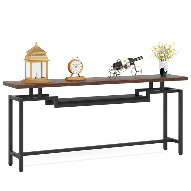 Console Table 70-Inch, Narrow Long Sofa Table with 2 Tier Shelves, Brown & Black, Tribesigns, 2