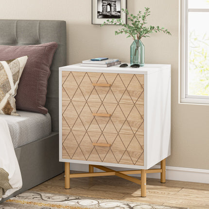 Nightstand, Modern Bedside Table with 3 Drawers