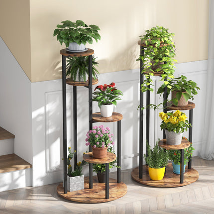 4-Tier Plant Stand, Multiple Potted Plants Holder Corner Flower Shelf, Rustic Brown Black, Tribesigns, 3