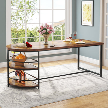 Dining Table, Dining Table with Storage, Kitchen Table with Storage Shelves, Kitchen Table with Shelves, Tribesigns, 3
