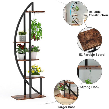 Tribesigns Plant Stand, 5-Tier Bonsai Flower Rack Display Shelf Pack of 2, Rustic Brown, 4