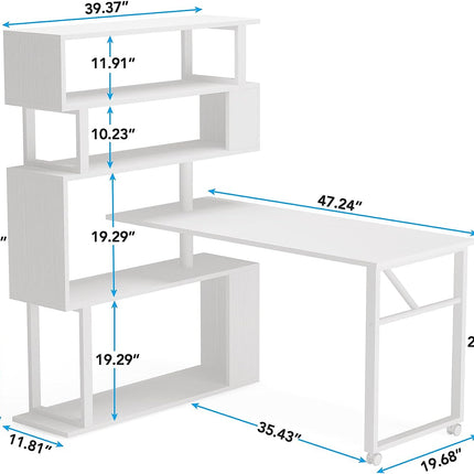 L-Shaped Corner Desk with Storage, Reversible Office Desk, White
