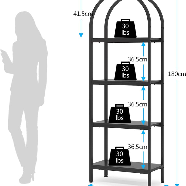 4-Tier Open Bookshelf, 70.8-Inch Wood Bookcase Storage Shelves, Freestanding Display Rack, Black, Tribesigns, 2