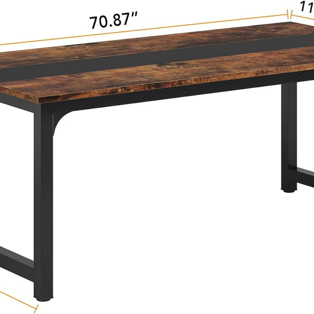 Dining Table, Industrial Kitchen Table for 6-8 Person, Rectangular Dinner Table, Brown, Tribesigns, 2