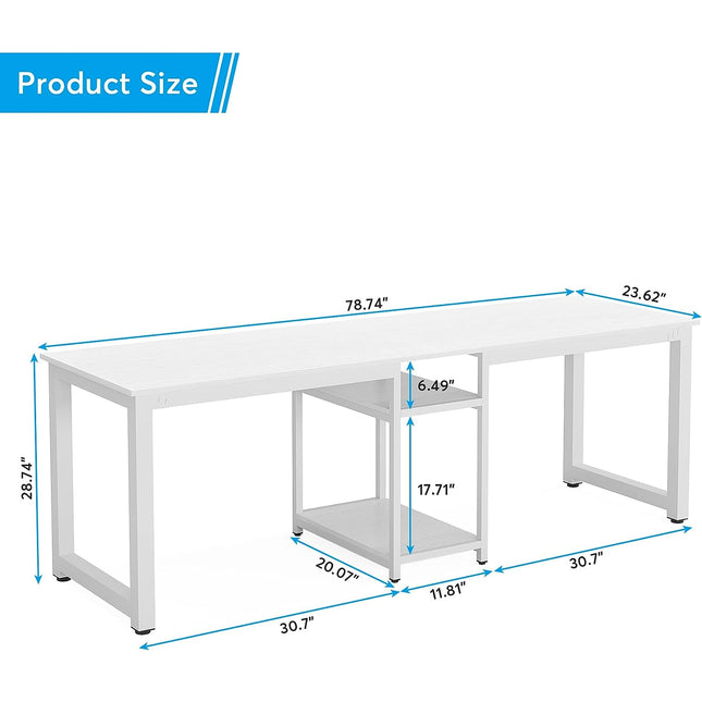 Tribesigns - 78 Inches Computer Desk, Extra Large Two Person Office Desk with Shelf, Double Workstation Desk for Home Office, White