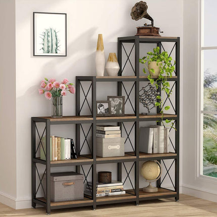 Bookshelf, 12 Shelves Industrial Ladder Etagere Bookcase