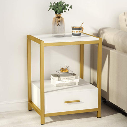 Nightstands, End Side Table with Drawer & Storage Shelf