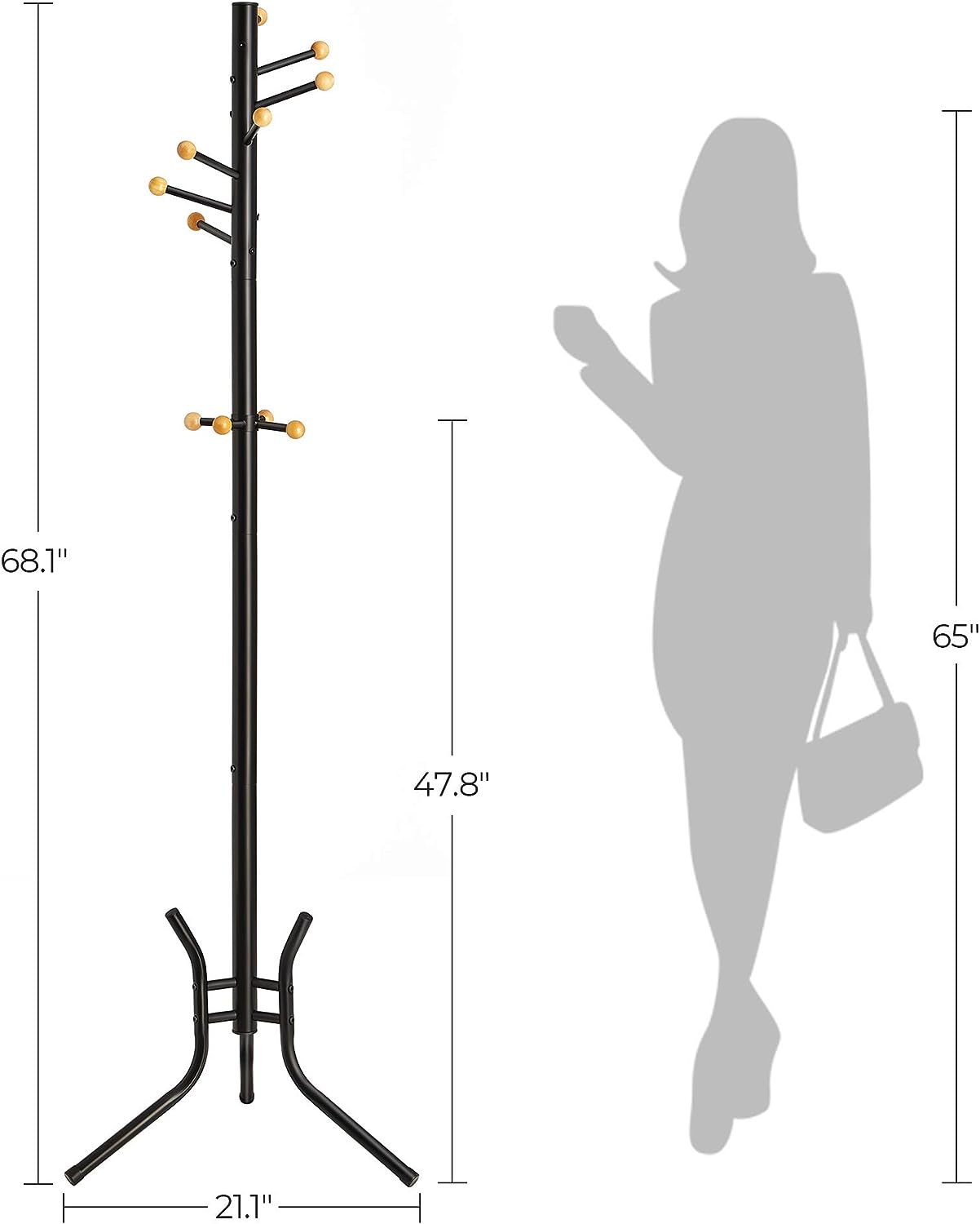 Coat Rack, Freestanding Metal Coat Tree, 11 Hooks, Black – Zenzeon.com