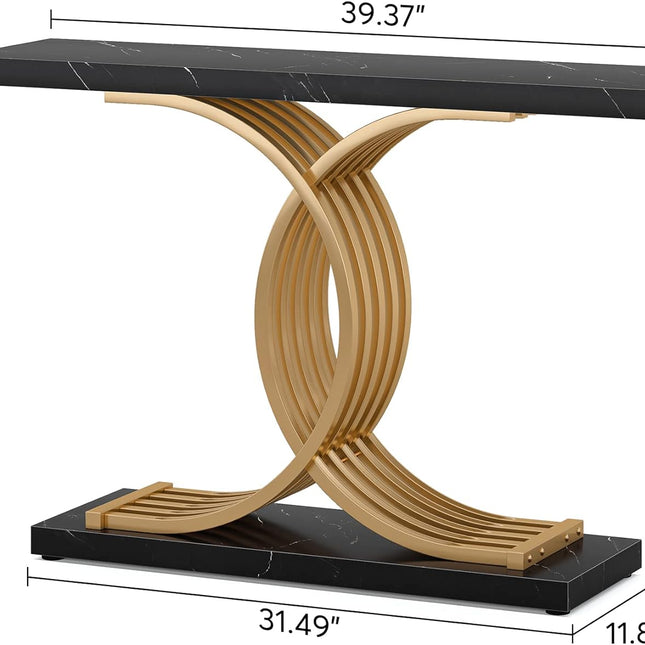 Gold Entryway Table, Modern 39-Inch Console Table Accent Table with Geometric Metal Legs, Gold & Black, Tribesigns, 2