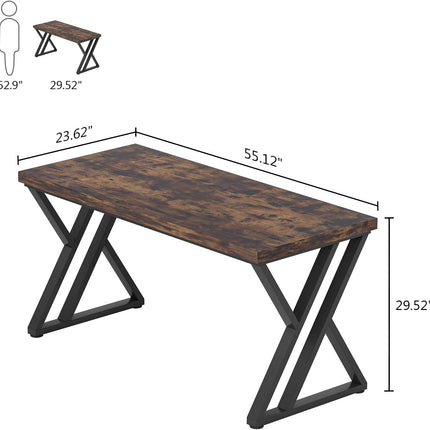 Tribesigns - Writing Computer Desk, 55 inch Heavy Duty Study Desk with Z-Shaped Metal Leg, Modern Simple Home Office Computer Desk, Rustic Brown