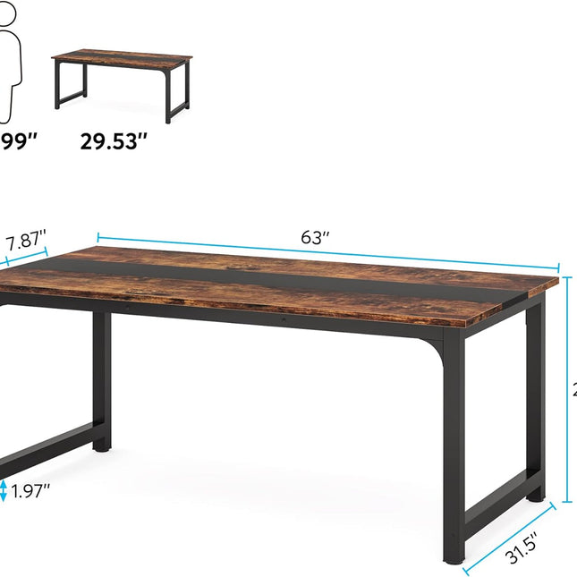 Modern Computer Desk, 63 inch Large Office Desk Computer Table Study Writing Desk Workstation, Rustic Black Tribesigns, 2