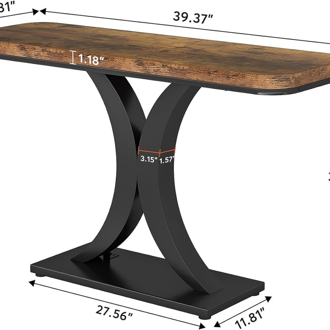 Industrial Console Table, 40 inch Narrow Entryway Foyer Table with Geometric Base, Rustic Hallway Accent Table, Tribesigns, 2