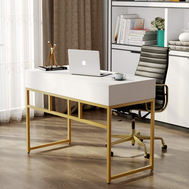 Computer Desk for Bedroom, Modern Computer Desk, Makeup Vanity Console Table, White Bedroom Table, Tribesigns 2