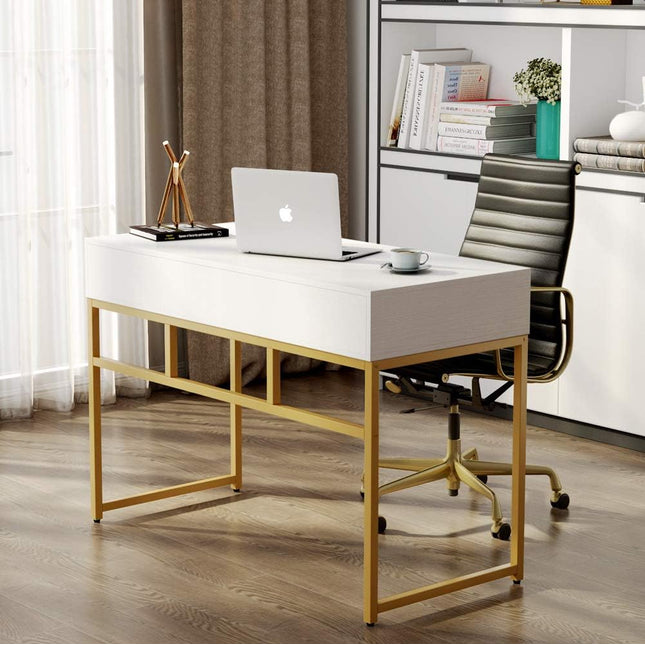 Computer Desk for Bedroom, Modern Computer Desk, Makeup Vanity Console Table, White Bedroom Table, Tribesigns 2