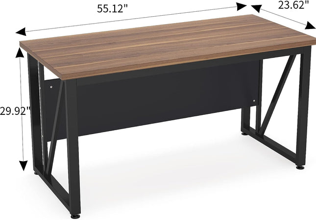 Tribesigns - 55 inches Computer Desk, Home Office Desk Writing Table for Workstation,Dark Walnut,  Steel Leg, Cabinet not Included