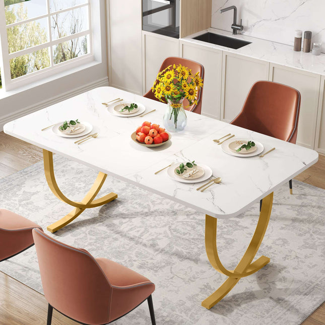 Tribesigns Dining Table, 63-Inch Modern Kitchen Table with Faux Marble Table Top Tribesigns, 3