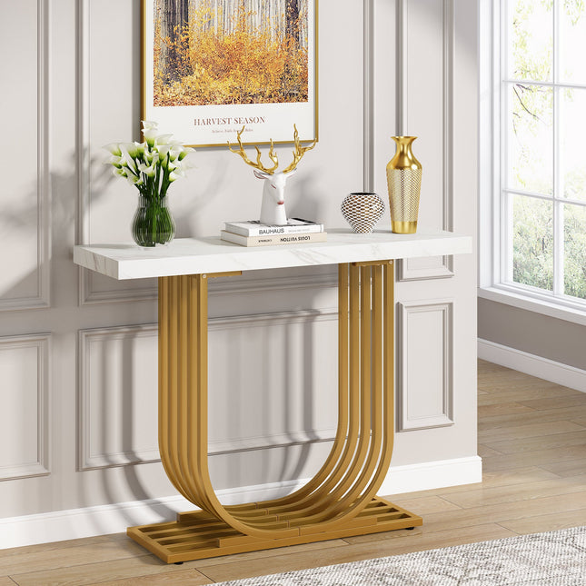 Console Table, 39-Inch Faux Marble Entryway Sofa Table